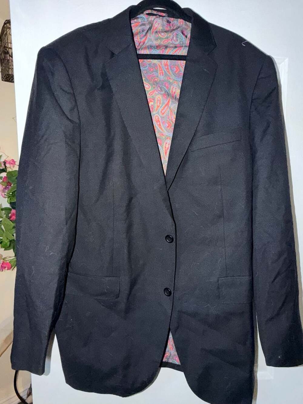 Rahman Fashions Men's Custom Made Black Wool Blazer Sport Coat with Paisley Lini